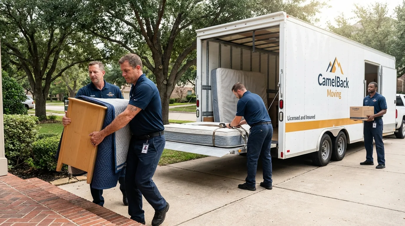Crew loading residential truck for cross-state move from Orofino, ID